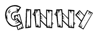 The image contains the name Ginny written in a decorative, stylized font with a hand-drawn appearance. The lines are made up of what appears to be planks of wood, which are nailed together