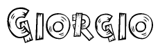The image contains the name Giorgio written in a decorative, stylized font with a hand-drawn appearance. The lines are made up of what appears to be planks of wood, which are nailed together