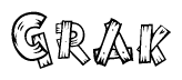 The image contains the name Grak written in a decorative, stylized font with a hand-drawn appearance. The lines are made up of what appears to be planks of wood, which are nailed together