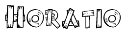 The clipart image shows the name Horatio stylized to look like it is constructed out of separate wooden planks or boards, with each letter having wood grain and plank-like details.