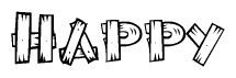 The image contains the name Happy written in a decorative, stylized font with a hand-drawn appearance. The lines are made up of what appears to be planks of wood, which are nailed together