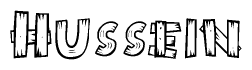 The clipart image shows the name Hussein stylized to look like it is constructed out of separate wooden planks or boards, with each letter having wood grain and plank-like details.