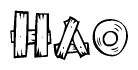 The image contains the name Hao written in a decorative, stylized font with a hand-drawn appearance. The lines are made up of what appears to be planks of wood, which are nailed together