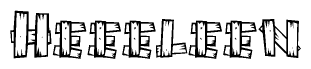 The image contains the name Heeeleen written in a decorative, stylized font with a hand-drawn appearance. The lines are made up of what appears to be planks of wood, which are nailed together