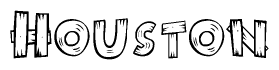 The clipart image shows the name Houston stylized to look as if it has been constructed out of wooden planks or logs. Each letter is designed to resemble pieces of wood.