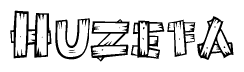 The clipart image shows the name Huzefa stylized to look like it is constructed out of separate wooden planks or boards, with each letter having wood grain and plank-like details.