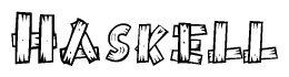The clipart image shows the name Haskell stylized to look like it is constructed out of separate wooden planks or boards, with each letter having wood grain and plank-like details.