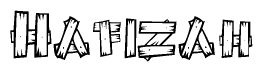 The image contains the name Hafizah written in a decorative, stylized font with a hand-drawn appearance. The lines are made up of what appears to be planks of wood, which are nailed together