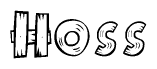 The clipart image shows the name Hoss stylized to look as if it has been constructed out of wooden planks or logs. Each letter is designed to resemble pieces of wood.