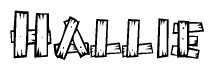 The clipart image shows the name Hallie stylized to look like it is constructed out of separate wooden planks or boards, with each letter having wood grain and plank-like details.