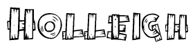 The image contains the name Holleigh written in a decorative, stylized font with a hand-drawn appearance. The lines are made up of what appears to be planks of wood, which are nailed together