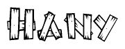 The clipart image shows the name Hany stylized to look as if it has been constructed out of wooden planks or logs. Each letter is designed to resemble pieces of wood.