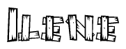 The image contains the name Ilene written in a decorative, stylized font with a hand-drawn appearance. The lines are made up of what appears to be planks of wood, which are nailed together