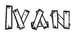 The clipart image shows the name Ivan stylized to look as if it has been constructed out of wooden planks or logs. Each letter is designed to resemble pieces of wood.