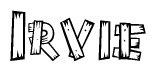 The clipart image shows the name Irvie stylized to look as if it has been constructed out of wooden planks or logs. Each letter is designed to resemble pieces of wood.