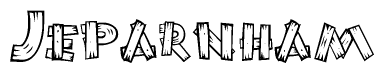 The clipart image shows the name Jeparnham stylized to look like it is constructed out of separate wooden planks or boards, with each letter having wood grain and plank-like details.
