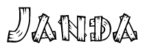 The image contains the name Janda written in a decorative, stylized font with a hand-drawn appearance. The lines are made up of what appears to be planks of wood, which are nailed together