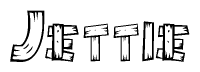 The clipart image shows the name Jettie stylized to look as if it has been constructed out of wooden planks or logs. Each letter is designed to resemble pieces of wood.