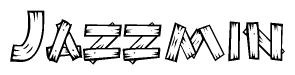 The clipart image shows the name Jazzmin stylized to look as if it has been constructed out of wooden planks or logs. Each letter is designed to resemble pieces of wood.
