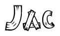 The clipart image shows the name Jac stylized to look as if it has been constructed out of wooden planks or logs. Each letter is designed to resemble pieces of wood.