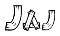 The clipart image shows the name Jaj stylized to look like it is constructed out of separate wooden planks or boards, with each letter having wood grain and plank-like details.