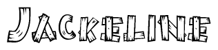 The image contains the name Jackeline written in a decorative, stylized font with a hand-drawn appearance. The lines are made up of what appears to be planks of wood, which are nailed together