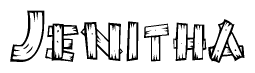 The clipart image shows the name Jenitha stylized to look as if it has been constructed out of wooden planks or logs. Each letter is designed to resemble pieces of wood.