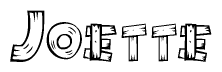 The clipart image shows the name Joette stylized to look as if it has been constructed out of wooden planks or logs. Each letter is designed to resemble pieces of wood.
