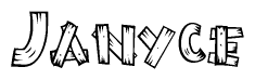 The image contains the name Janyce written in a decorative, stylized font with a hand-drawn appearance. The lines are made up of what appears to be planks of wood, which are nailed together