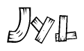 The clipart image shows the name Jyl stylized to look as if it has been constructed out of wooden planks or logs. Each letter is designed to resemble pieces of wood.