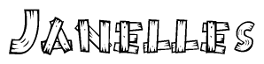 The image contains the name Janelles written in a decorative, stylized font with a hand-drawn appearance. The lines are made up of what appears to be planks of wood, which are nailed together