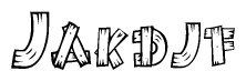 The image contains the name Jakdjf written in a decorative, stylized font with a hand-drawn appearance. The lines are made up of what appears to be planks of wood, which are nailed together