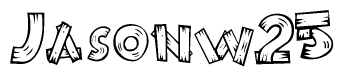 The clipart image shows the name Jasonw25 stylized to look like it is constructed out of separate wooden planks or boards, with each letter having wood grain and plank-like details.