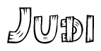 The clipart image shows the name Judi stylized to look as if it has been constructed out of wooden planks or logs. Each letter is designed to resemble pieces of wood.