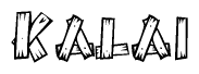 The clipart image shows the name Kalai stylized to look like it is constructed out of separate wooden planks or boards, with each letter having wood grain and plank-like details.