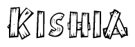 The clipart image shows the name Kishia stylized to look like it is constructed out of separate wooden planks or boards, with each letter having wood grain and plank-like details.