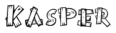 The image contains the name Kasper written in a decorative, stylized font with a hand-drawn appearance. The lines are made up of what appears to be planks of wood, which are nailed together