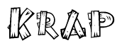 The clipart image shows the name Krap stylized to look as if it has been constructed out of wooden planks or logs. Each letter is designed to resemble pieces of wood.