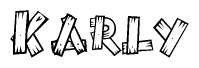 The clipart image shows the name Karly stylized to look as if it has been constructed out of wooden planks or logs. Each letter is designed to resemble pieces of wood.