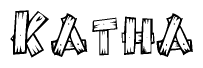 The clipart image shows the name Katha stylized to look as if it has been constructed out of wooden planks or logs. Each letter is designed to resemble pieces of wood.