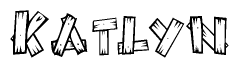 The image contains the name Katlyn written in a decorative, stylized font with a hand-drawn appearance. The lines are made up of what appears to be planks of wood, which are nailed together