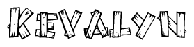 The clipart image shows the name Kevalyn stylized to look as if it has been constructed out of wooden planks or logs. Each letter is designed to resemble pieces of wood.