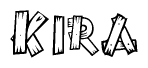 The clipart image shows the name Kira stylized to look as if it has been constructed out of wooden planks or logs. Each letter is designed to resemble pieces of wood.