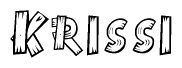 The image contains the name Krissi written in a decorative, stylized font with a hand-drawn appearance. The lines are made up of what appears to be planks of wood, which are nailed together