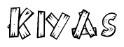 The image contains the name Kiyas written in a decorative, stylized font with a hand-drawn appearance. The lines are made up of what appears to be planks of wood, which are nailed together