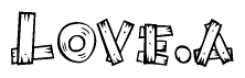 The clipart image shows the name Lovea stylized to look like it is constructed out of separate wooden planks or boards, with each letter having wood grain and plank-like details.