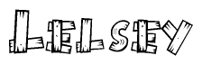 The clipart image shows the name Lelsey stylized to look like it is constructed out of separate wooden planks or boards, with each letter having wood grain and plank-like details.