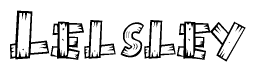 The clipart image shows the name Lelsley stylized to look as if it has been constructed out of wooden planks or logs. Each letter is designed to resemble pieces of wood.