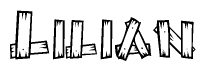 The image contains the name Lilian written in a decorative, stylized font with a hand-drawn appearance. The lines are made up of what appears to be planks of wood, which are nailed together