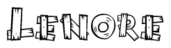 The image contains the name Lenore written in a decorative, stylized font with a hand-drawn appearance. The lines are made up of what appears to be planks of wood, which are nailed together
